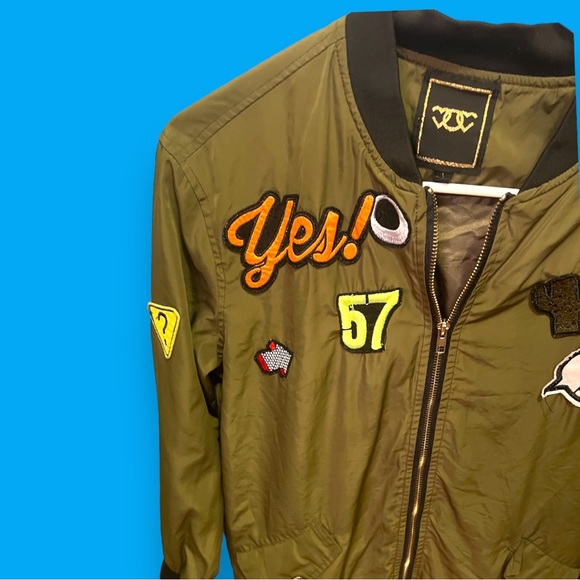 Women’s Streetwear Zipper Long Aviator Coat Windproof Jacket Funky Retro Patches - Picture 3 of 13